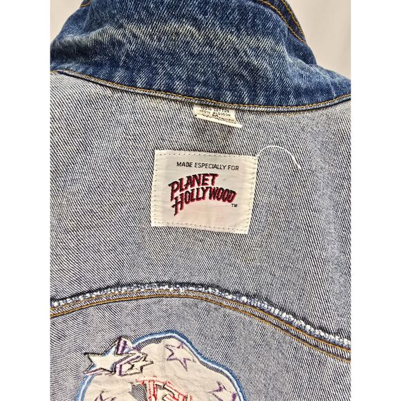 Unisex Vintage 90s Planet Hollywood Blue Jean Denim Jacket SZ MED Washington, DC - Picture 14 of 14